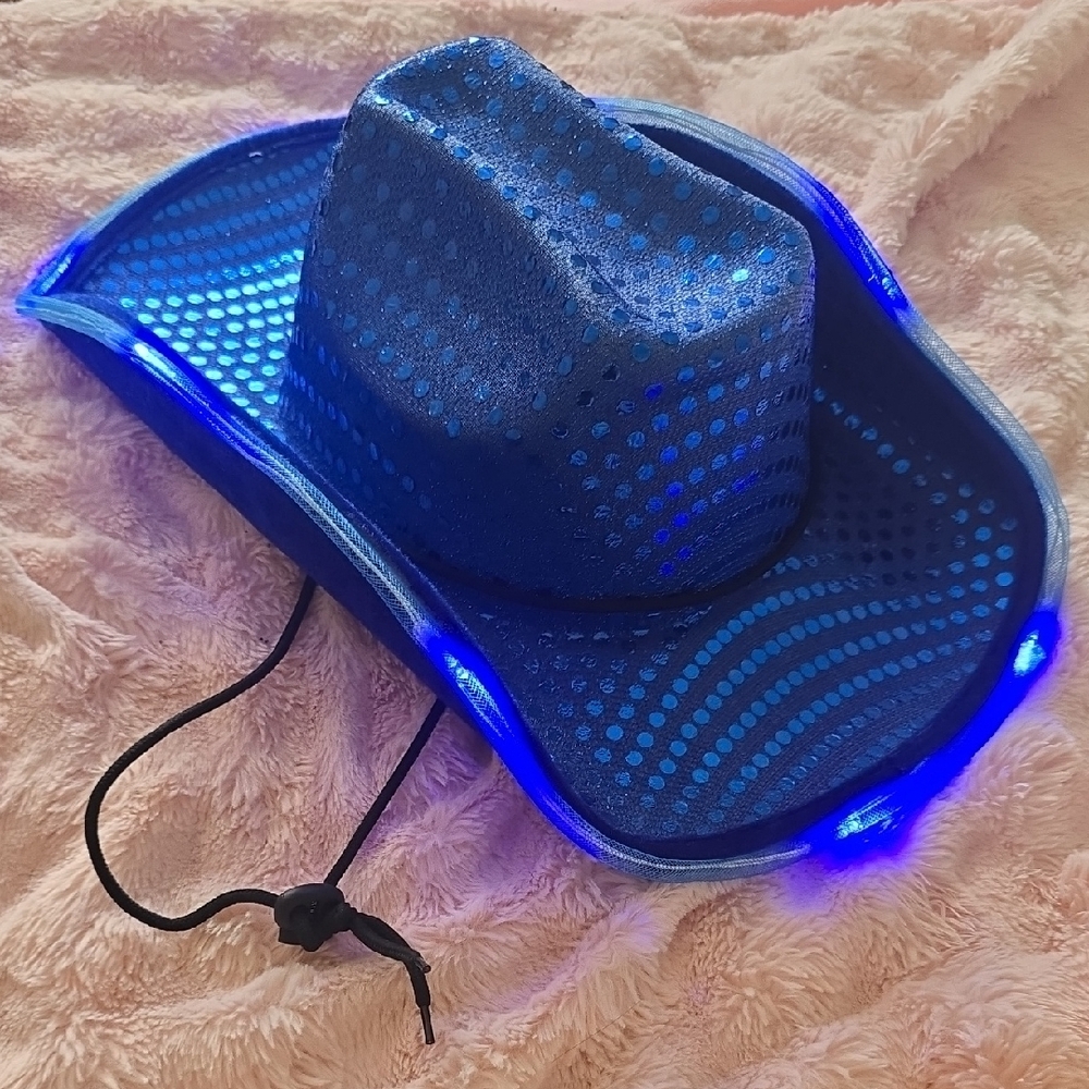 LED Light Up Sequin Cowboy Hat in Shiny Royal Blue